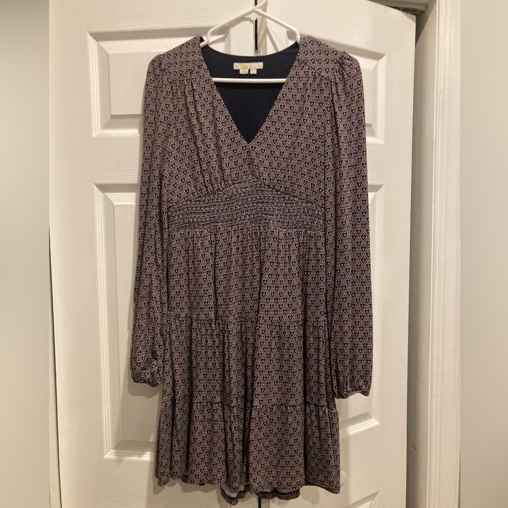 Boden Smocked Waist Tiered Dress, French Navy, Dainty Heart, 4 R - Picture 5 of 6